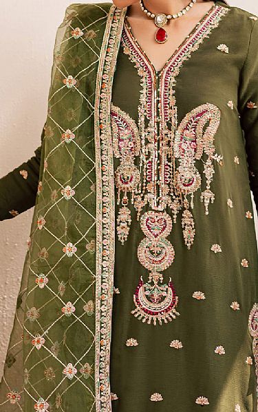 Emaan Adeel Olive Green Chiffon Suit | Pakistani Embroidered Chiffon Dresses USA- Image 3