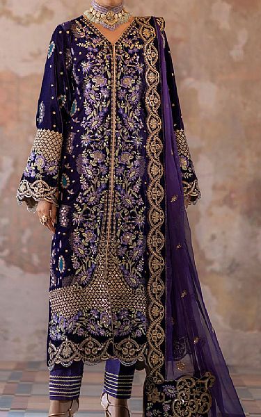 Emaan Adeel Indigo Velvet Suit | Pakistani Winter Dresses in USA- Image 1
