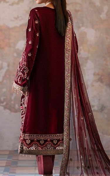 Emaan Adeel Maroon Velvet Suit | Pakistani Winter Dresses in USA- Image 2