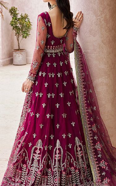 Emaan Adeel Egg Plant Net Suit | Pakistani Embroidered Chiffon Dresses- Image 2