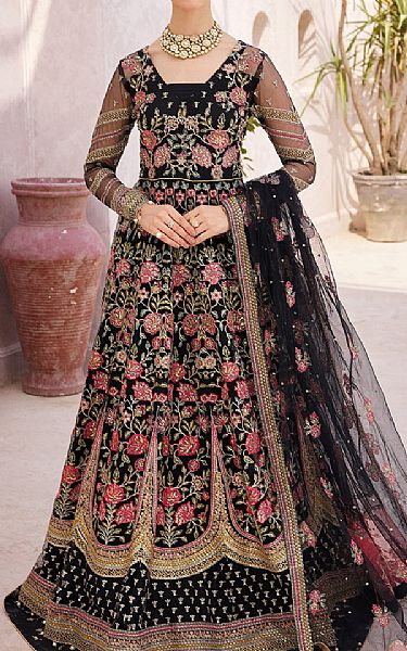 Emaan Adeel Black Net Suit | Pakistani Embroidered Chiffon Dresses USA- Image 1