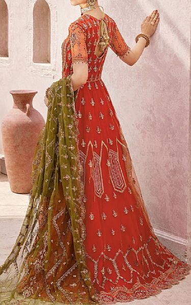 Emaan Adeel Orange Net Suit | Pakistani Embroidered Chiffon Dresses- Image 2