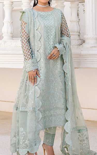 Emaan Adeel Grey Chiffon Suit | Pakistani Embroidered Chiffon Dresses- Image 1