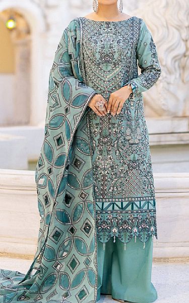Emaan Adeel Sky Blue Chiffon Suit | Pakistani Embroidered Chiffon Dresses- Image 1
