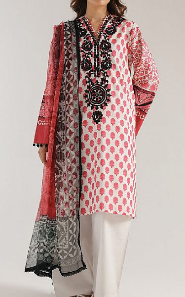 Ethnc Off White/Light Carmine Pink Lawn Suit | Pakistani Lawn Dress in USA- Image 1
