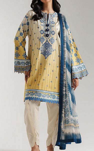 Ethnc Pale Yellow Lawn Suit | Pakistani Lawn Dress in USA- Image 1