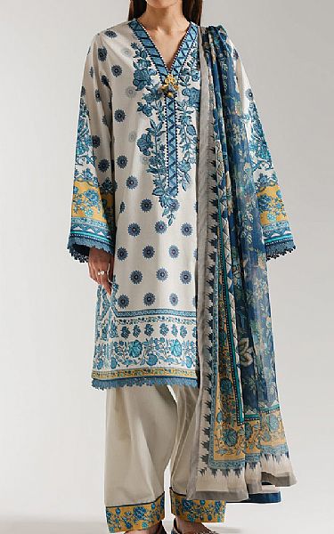 Ethnc Off White/Blue Lawn Suit | Pakistani Lawn Dress in USA- Image 1