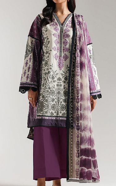 Ethnc Off White/Grey Lawn Suit | Pakistani Lawn Dress in USA- Image 1