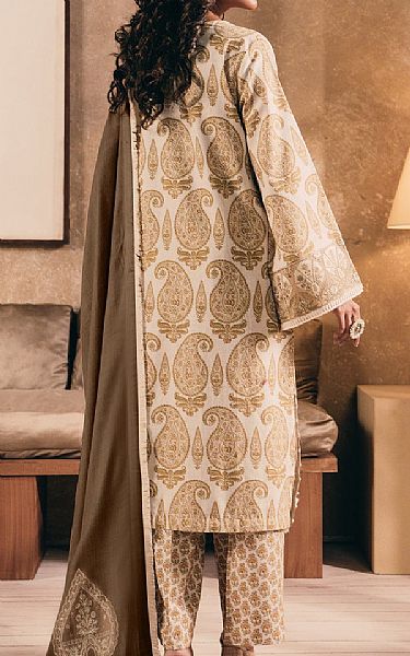 Ethnc Golden Brown/Off White Khaddar Suit | Pakistani Winter Dresses in USA- Image 2