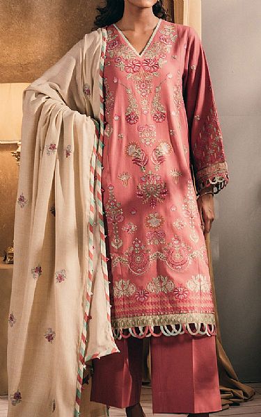 Ethnc Coral Pink Khaddar Suit | Pakistani Winter Dresses in USA- Image 1