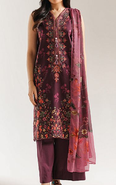 Ethnc Wine Berry Lawn Suit | Pakistani Lawn Dress in USA- Image 1