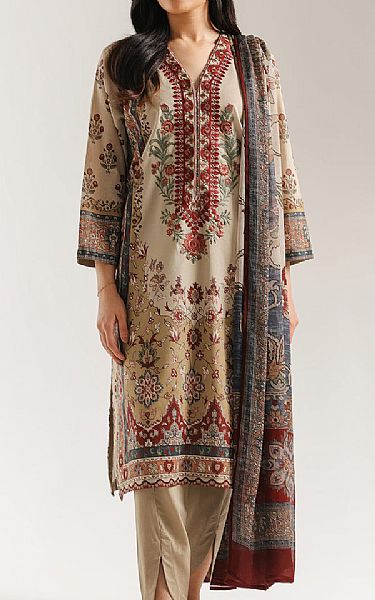Ethnc Beige Lawn Suit | Pakistani Lawn Dress in USA- Image 1