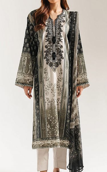 Ethnc Off White/Black Lawn Suit | Pakistani Lawn Dress in USA- Image 1