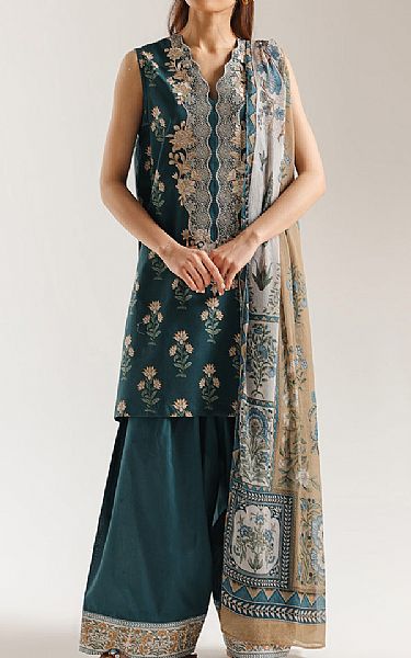 Ethnc Beetle Green Lawn Suit | Pakistani Lawn Dress in USA- Image 1