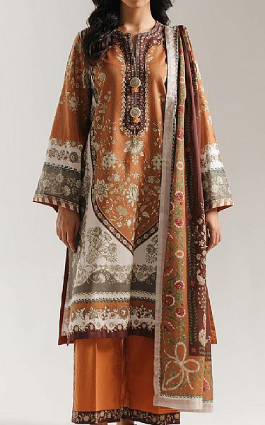 Ethnc Persian Orange Lawn Suit | Pakistani Lawn Dress in USA- Image 1