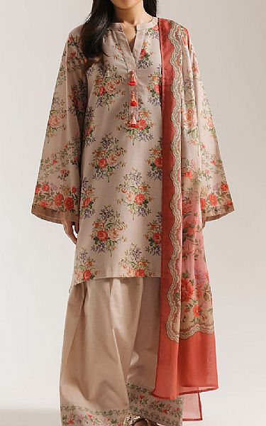 Ethnc Beige Lawn Suit | Pakistani Lawn Dress in USA- Image 1