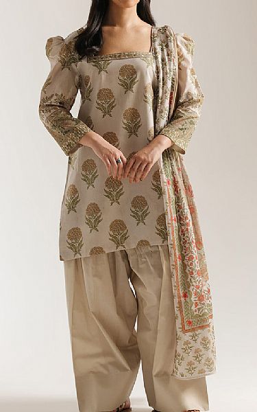 Ethnc Beige Lawn Suit | Pakistani Lawn Dress in USA- Image 1