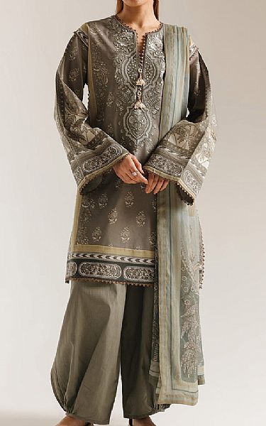 Ethnc Warm Grey Lawn Suit | Pakistani Lawn Dress in USA- Image 1