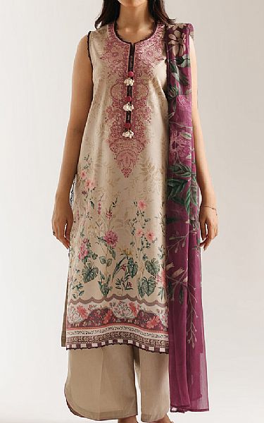 Ethnc Beige Lawn Suit | Pakistani Lawn Dress in USA- Image 1