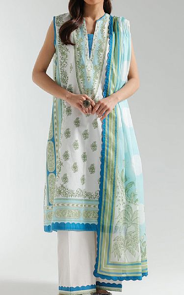 Ethnc Pale Green/Off White Lawn Suit | Pakistani Lawn Dress in USA- Image 1