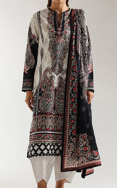 Ethnc Off White/Black Lawn Suit | Pakistani Lawn Dress in USA- Image 1