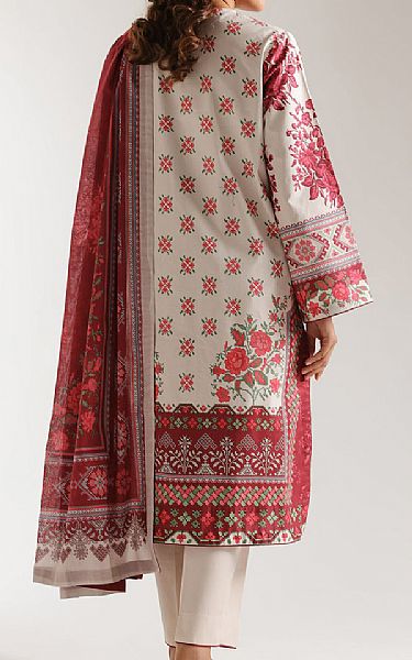 Ethnc Off White/Faded Red Lawn Suit | Pakistani Lawn Dress in USA- Image 2