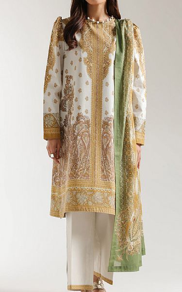 Ethnc Off White/Gold Lawn Suit | Pakistani Lawn Dress in USA- Image 1