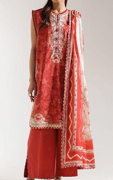 Ethnc Pastel Red Lawn Suit | Pakistani Lawn Dress in USA- Image 1