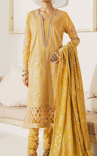 Ethnic Mustard Silk Suit | Pakistani Winter Dresses- Image 1