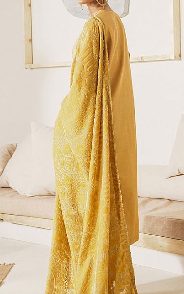 Ethnic Mustard Silk Suit | Pakistani Winter Dresses- Image 2