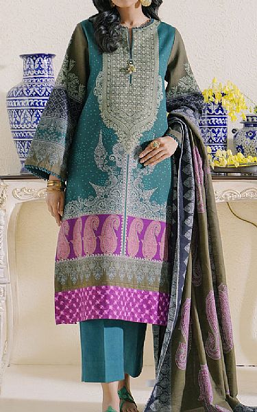 Ethnic Teal Khaddar Suit (2 Pcs) | Pakistani Dresses in USA- Image 1