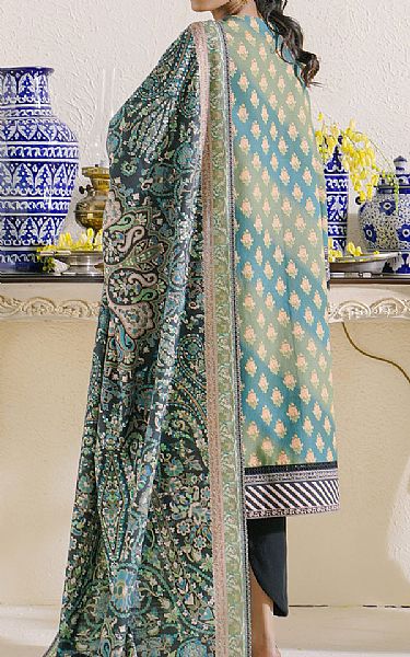 Ethnic Pastel Green/Turquoise Khaddar Suit (2 Pcs) | Pakistani Dresses in USA- Image 2