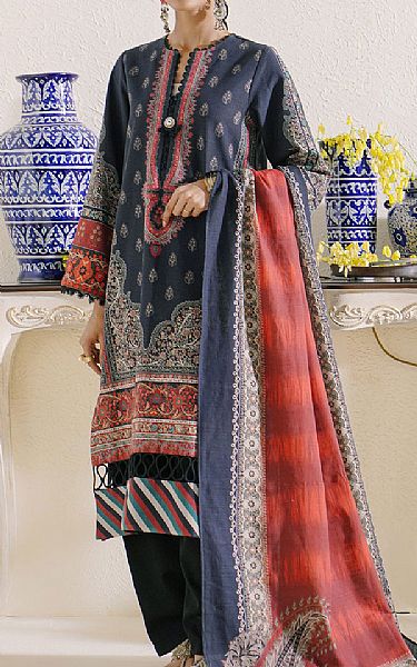 Ethnic Charcoal Khaddar Suit (2 Pcs) | Pakistani Winter Dresses- Image 1