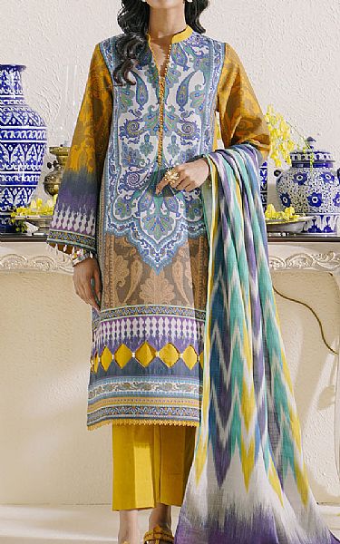 Ethnic Mustard/Off-white Khaddar Suit | Pakistani Dresses in USA- Image 1