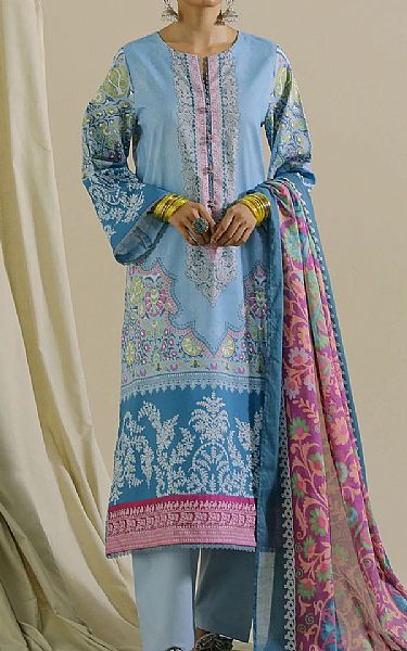Ethnic Baby Blue Lawn Suit | Pakistani Dresses in USA- Image 1