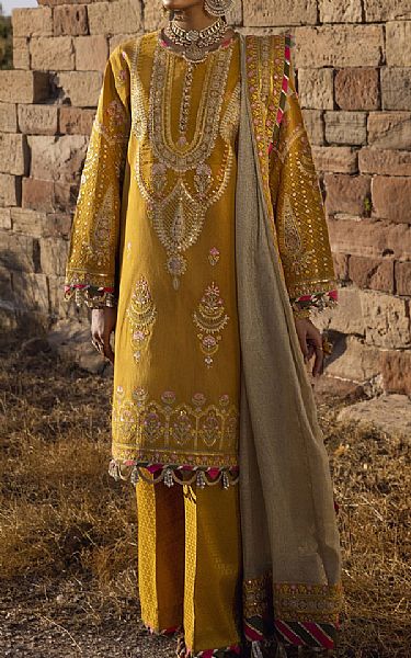 Ethnic Mustard Yarn Suit | Pakistani Dresses in USA- Image 1