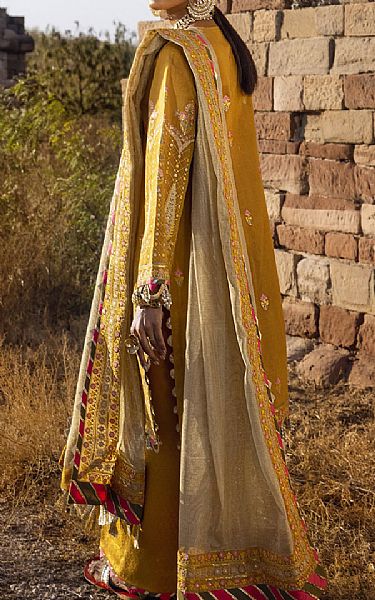 Ethnic Mustard Yarn Suit | Pakistani Dresses in USA- Image 2