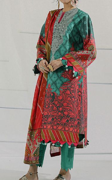 Ethnic Emerald Green Lawn Suit (2 Pcs) | Pakistani Dresses in USA- Image 1