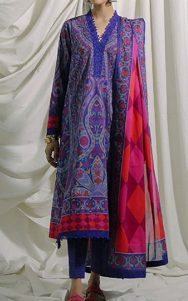 Ethnic Royal Blue Lawn Suit | Pakistani Dresses in USA- Image 1