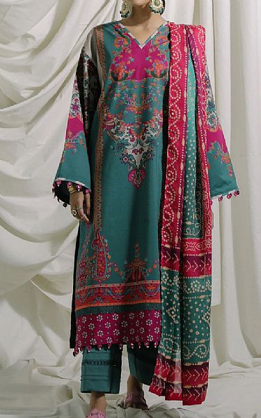 Ethnic Teal Lawn Suit (2 Pcs) | Pakistani Dresses in USA- Image 1