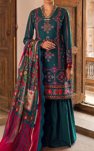 Ethnic Teal Lawn Suit | Pakistani Dresses in USA- Image 1