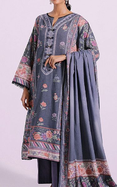 Ethnic Wild Blue Karandi Suit | Pakistani Winter Dresses- Image 1