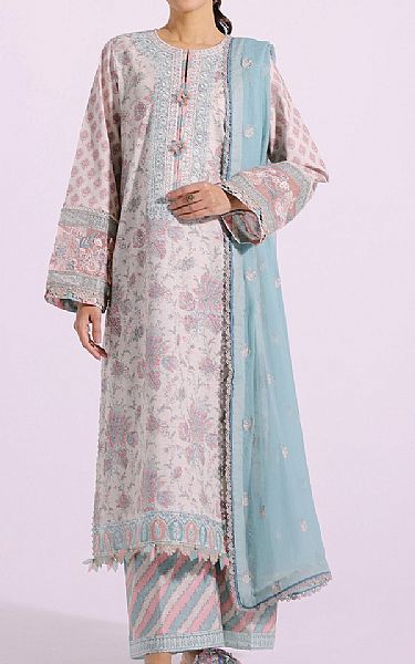 Ethnic Ivory/Turquoise Lawn Suit | Pakistani Lawn Suits- Image 1