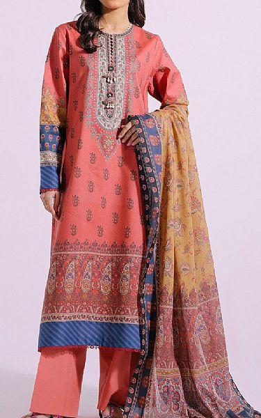 Ethnic Coral Lawn Suit | Pakistani Lawn Suits- Image 1