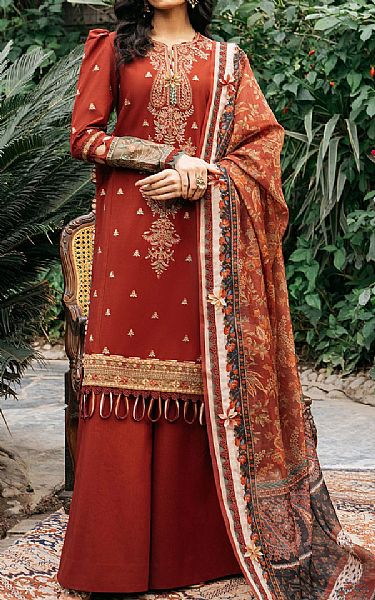 Ethnic Rust Lawn Suit | Pakistani Lawn Suits- Image 1