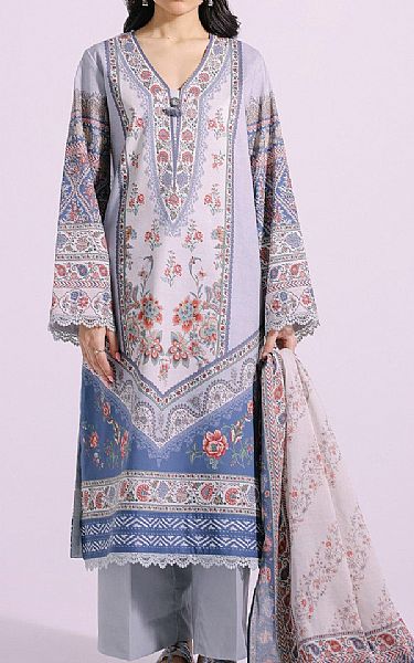 Ethnic Pastel Grey Lawn Suit | Pakistani Lawn Suits- Image 1