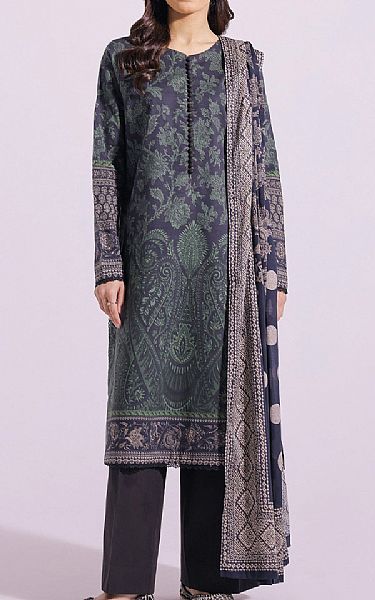 Ethnic Navy/Green Lawn Suit | Pakistani Lawn Suits- Image 1