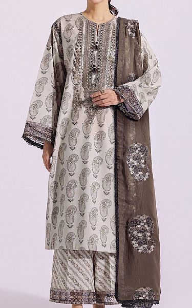 Ethnic Ash White Lawn Suit | Pakistani Lawn Suits- Image 1
