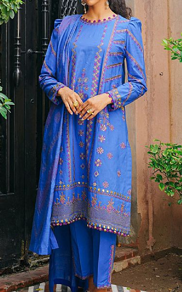 Ethnic Royal Blue Khaddar Suit | Pakistani Dresses in USA- Image 1