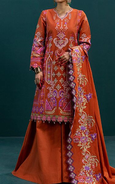 Ethnic Rust Lawn Suit | Pakistani Dresses in USA- Image 1